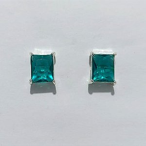 BRINCO FOLHEADO A PRATA COM 50 MILÉSIMOS + VERNIZ DIAMOND - BRINCO DE PINO COM MICRO ZIRCÔNIA VERDE 10X10MM - PRA1161