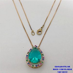 GARGANTILHA NO BRUTO PRONTO PARA O BANHO -(CX190) GARGANTILHA COM CORRENTE VENEZIANA DE 45CM PINGENTE EM ALTA FUSÃO GRAVEJADO(PEDRA ZIRCONIA 10X14MM- PESO 4.8GR - - BRU26727
