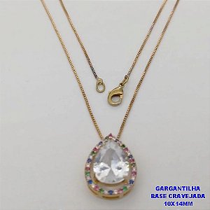 GARGANTILHA NO BRUTO PRONTO PARA O BANHO - GARGANTILHA COM CORRENTE VENEZIANA DE 45CM PINGENTE EM ALTA FUSÃO GRAVEJADO(PEDRA ZIRCONIA 10X14MM- PESO 4.8GR - - BRU26728