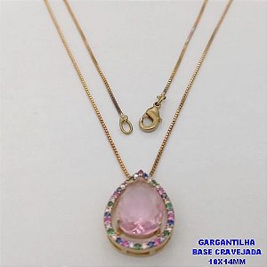 GARGANTILHA NO BRUTO PRONTO PARA O BANHO - GARGANTILHA COM CORRENTE VENEZIANA DE 45CM PINGENTE EM ALTA FUSÃO GRAVEJADO(PEDRA ZIRCONIA 10X14MM- PESO 4.8GR - - BRU26729