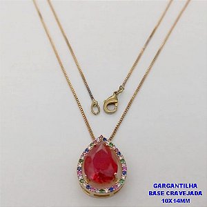 GARGANTILHA NO BRUTO PRONTO PARA O BANHO - GARGANTILHA COM CORRENTE VENEZIANA DE 45CM PINGENTE EM ALTA FUSÃO GRAVEJADO(PEDRA ZIRCONIA 10X14MM- PESO 4.8GR - - BRU26730