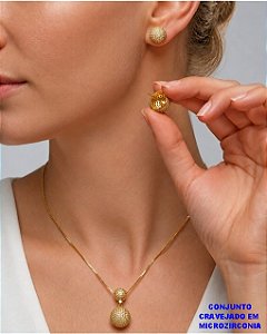 CONJUNTO NO BRUTO PRONTO PARA O BANHO - CONJUNTO COM CORRENTE VENEZIANA DE 45CM+EXTENSOR PINGENTE EM ALTA FUSÃO GRAVEJADO TODO EM MICRO ZIRCONIAS - PESO 10.7GR - - BRU26731