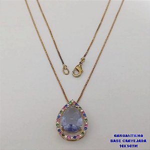 GARGANTILHA NO BRUTO PRONTO PARA O BANHO - GARGANTILHA COM CORRENTE VENEZIANA DE 45CM PINGENTE EM ALTA FUSÃO GRAVEJADO(PEDRA ZIRCONIA 10X14MM- PESO 4.8GR - - BRU26734