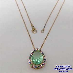 GARGANTILHA NO BRUTO PRONTO PARA O BANHO - GARGANTILHA COM CORRENTE VENEZIANA DE 45CM PINGENTE EM ALTA FUSÃO GRAVEJADO(PEDRA ZIRCONIA 10X14MM- PESO 4.8GR - - BRU26735