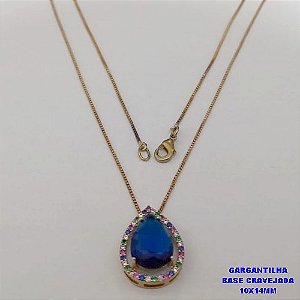 GARGANTILHA NO BRUTO PRONTO PARA O BANHO - GARGANTILHA COM CORRENTE VENEZIANA DE 45CM PINGENTE EM ALTA FUSÃO GRAVEJADO(PEDRA ZIRCONIA 10X14MM- PESO 4.8GR - - BRU26736
