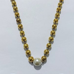 GARGANTILHA NO BRUTO PRONTA PARA O BANHO(CX193) - COLAR COM ESFERAS E PÉROLA - PESO 13,9GR - COMPOSIÇÃO: 100% LATÃO - BRU27189