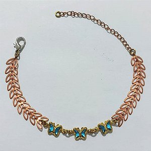 PULSEIRA NO BRUTO PRONTA PARA O BANHO(CX193) - PULSEIRA COM ESCAMAS E BORBOLETAS AZUIS 12CM + EXTENSOR - PESO 1,8GR - COMPOSIÇÃO: 100% LATÃO - BRU27195
