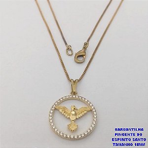 GARGANTILHA NO BRUTO PRONTO BANHO (CX190) - COM CORRENTE VENEZIANA DE 45CM E PINGENTE DO ESPIRITO SANTO CRAVEJADO EM MICRO ZIRCONIAS 18MM- PESO TOTAL 2.9GR - BRU26758