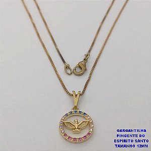 GARGANTILHA NO BRUTO PRONTO BANHO (CX190) - COM CORRENTE VENEZIANA DE 45CM E PINGENTE DO ESPIRITO SANTO CRAVEJADO EM MICRO ZIRCONIAS 12MM- PESO TOTAL 2.9GR - BRU26760