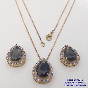 CONJUNTO NO BRUTO PRONTO PARA O BANHO -COM CORRENTE VENEZIANA DE 45CM - PINGENTE E BRINCO COM BASE EM ALTA FUSÃO - ZIRCONIA 10X14MM - PESO 8.7GR - BRU26763