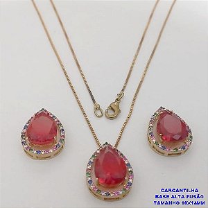 CONJUNTO NO BRUTO PRONTO PARA O BANHO -COM CORRENTE VENEZIANA DE 45CM - PINGENTE E BRINCO COM BASE EM ALTA FUSÃO - ZIRCONIA 10X14MM - PESO 8.7GR - BRU26764