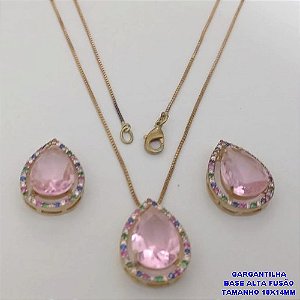 CONJUNTO NO BRUTO PRONTO PARA O BANHO -COM CORRENTE VENEZIANA DE 45CM - PINGENTE E BRINCO COM BASE EM ALTA FUSÃO - ZIRCONIA 10X14MM - PESO 8.7GR - BRU26766