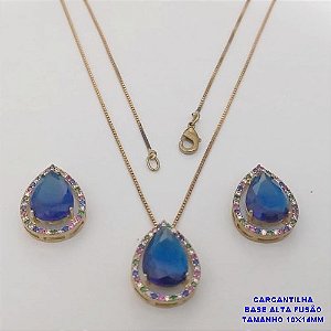 CONJUNTO NO BRUTO PRONTO PARA O BANHO -COM CORRENTE VENEZIANA DE 45CM - PINGENTE E BRINCO COM BASE EM ALTA FUSÃO - ZIRCONIA 10X14MM - PESO 8.7GR - BRU26768