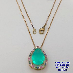 CONJUNTO NO BRUTO PRONTO PARA O BANHO(CX191) -COM CORRENTE VENEZIANA DE 45CM - PINGENTE COM BASE EM ALTA FUSÃO CRAVEJADO - PESO 4.4GR - BRU26782