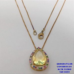 GARGANTILHA NO BRUTO PRONTO PARA O BANHO -COM CORRENTE VENEZIANA DE 45CM - PINGENTE COM BASE EM ALTA FUSÃO CRAVEJADO 10X14MM- PESO 4.4GR - BRU26783