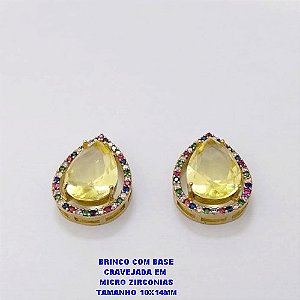 BRINCO NO BRUTO PRONTO PARA O BANHO / BRINCO COM BASE EM ALTA FUSÃO CRAVEJADA EM MICRO ZIRCONIAS E ZIRCONIA 10X14MM )TAMANHO 10X14MM - PESO 4.8GR - BRU26786