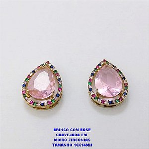 BRINCO NO BRUTO PRONTO PARA O BANHO / BRINCO COM BASE EM ALTA FUSÃO CRAVEJADA EM MICRO ZIRCONIAS E ZIRCONIA 10X14MM )TAMANHO 10X14MM - PESO 4.8GR - BRU26788