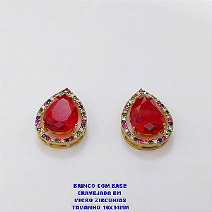 BRINCO NO BRUTO PRONTO PARA O BANHO / BRINCO COM BASE EM ALTA FUSÃO CRAVEJADA EM MICRO ZIRCONIAS E ZIRCONIA 10X14MM )TAMANHO 10X14MM - PESO 4.8GR - BRU26789