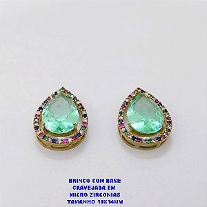 BRINCO NO BRUTO PRONTO PARA O BANHO / BRINCO COM BASE EM ALTA FUSÃO CRAVEJADA EM MICRO ZIRCONIAS E ZIRCONIA 10X14MM )TAMANHO 10X14MM - PESO 4.8GR - BRU26791