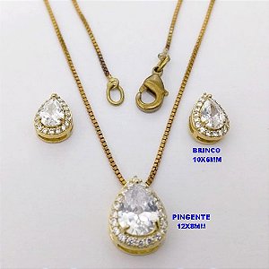 CONJUNTO NO BRUTO PRONTO PARA O BANHO(CX191) / BRINCO COM BASE EM ALTA FUSÃO CRAVEJADA EM MICRO ZIRCONIAS E ZIRCONIA - PESO 11.7GR - BRU26795