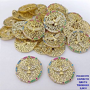 PINGENTE NO BRUTO PRONTO PARA O BANHO(CX191)MEDALHA DO ESPIRITO SANTO CRAVEJADO EM MICRO ZIRCONIAS (TAMANHO 2,5CM) PESO 3.4GR (VENDIDO POR UNIDADE)- BRU26798