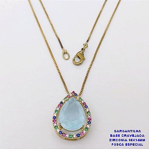 GARGANTILHA NO BRUTO PRONTO PARA O BANHO(CX191)GARGANTILHA CORRENTE VENEZIANA DE 45CM COM BASE EM ALTA FUSÃO CRAVEJADA E ZIRCONIA FOSCA ESPECIAL 10X14MM )PESO 4.3GR- BRU26804