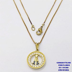 GARGANTILHA NO BRUTO PRONTO PARA O BANHO(CX191)GARGANTILHA CORRENTE VENEZIANA DE 45CM COM MEDALHA DE NOSSA SENHORA APARECIDA EM ALTA FUSÃO CRAVEJADA (TAMANHO 1.5CM )PESO 3.2GR- BRU26806