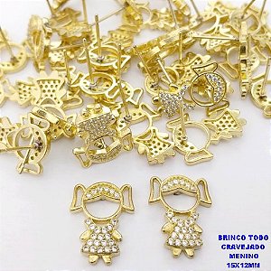 BRINCO NO BRUTO PRONTO PARA O BANHO(CX191) BRINCO COM BASE EM ALTA FUSÃO CRAVEJADA EM MICRO ZIRCONIAS "(MENINA )"TAMANHO 15X12MM - PESO 2GR - BRU26809