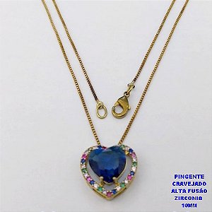 GARGANTILHA NO BRUTO PRONTO PARA O BANHO - GARGANTILHA CORRENTE VENEZIANA DE 45CM COM BASE DE CORAÇÃO EM ALTA FUSÃO CRAVEJADA EM MICRO ZIRCONIAS 10MM )PESO 3.9GR- BRU26815