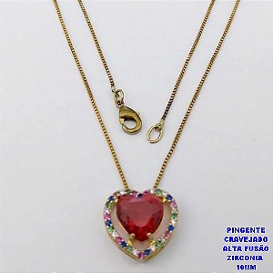 GARGANTILHA NO BRUTO PRONTO PARA O BANHO - GARGANTILHA CORRENTE VENEZIANA DE 45CM COM BASE DE CORAÇÃO EM ALTA FUSÃO CRAVEJADA EM MICRO ZIRCONIAS 10MM )PESO 3.9GR- BRU26817