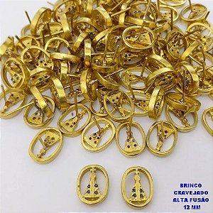 BRINCO NO BRUTO PRONTO PARA O BANHO(CX192) - BRINCO DE NOSSA SENHORA APARECIDA COM QUATRO PEDRA DE ZIRCONIA AZUL(ALTA FUSÃO) - )PESO 1.5GR- BRU26820