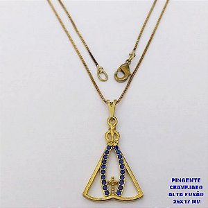 GARGANTILHA NO BRUTO PRONTO PARA O BANHO(CX192) - GARGANTILHA CORRENTE VENEZIANA DE 45CM COM NOSSA SENHORA APATECIDA EM ALTA FUSÃO CRAVEJADA EM MICRO ZIRCONIAS (PINGENTE 25X17MM )PESO 3.1GR- BRU26821