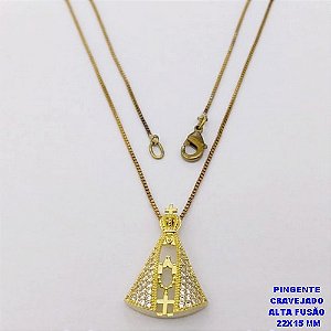 GARGANTILHA NO BRUTO PRONTO PARA O BANHO(CX192) - GARGANTILHA CORRENTE VENEZIANA DE 45CM COM NOSSA SENHORA APATECIDA EM ALTA FUSÃO CRAVEJADA EM MICRO ZIRCONIAS (PINGENTE 22X15MM )PESO 3.3GR- BRU26822