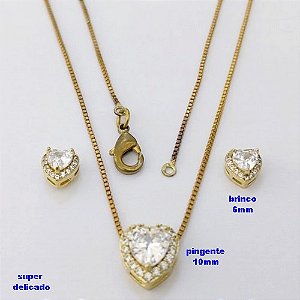 CONJUNTO NO BRUTO PRONTO PARA O BANHO(CX192)CONJUNTO COM CORRENTE VENEZIANA DE 45CM - PINGENTE E BRINCO DE CORAÇÃO CRAVEJADO )(PINGENTE 10MM BRINCO 6MM - PESO 3.7GR- BRU26829