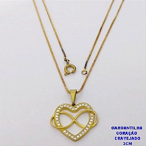 GARGANTILHA NO BRUTO PRONTO PARA O BANHO(CX192)CONJUNTO COM CORRENTE VENEZIANA DE 45CM - PINGENTE CORAÇÃO CRAVEJADO )(PINGENTE 20MM(2CM) - PESO 3.1GR- BRU26830