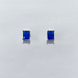 BRINCO FOLHEADO A PRATA COM 50 MILÉSIMOS + VERNIZ DIAMOND - BRINCOS DE PINO COM ZIRCÔNIAS AZUL 6X10MM - PRA1177