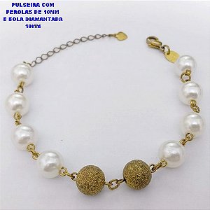 PULSEIRA NO BRUTO PRONTO PARA O BANHO(CX193 )PULSEIRA COM PEROLAS E BOLAS DE 10M / MPESO 7.5GR- BRU26849