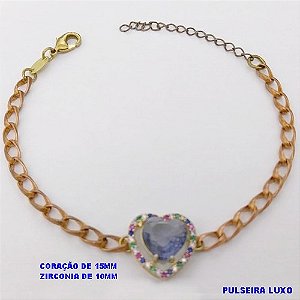 PULSEIRA NO BRUTO PRONTO PARA O BANHO(CX193 )PULSEIRA COM CONECTOR EM CORAÇÃO CRAVEJADO E PEDRA DE ZIRCONIA CORAÇÃO DE 10MM / PESO 6.6GR- BRU26853