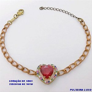 PULSEIRA NO BRUTO PRONTO PARA O BANHO(CX193 )PULSEIRA COM CONECTOR EM CORAÇÃO CRAVEJADO E PEDRA DE ZIRCONIA CORAÇÃO DE 10MM / PESO 6.6GR- BRU26855