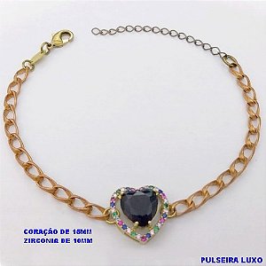 PULSEIRA NO BRUTO PRONTO PARA O BANHO(CX193 )PULSEIRA COM CONECTOR EM CORAÇÃO CRAVEJADO E PEDRA DE ZIRCONIA CORAÇÃO DE 10MM / PESO 6.6GR- BRU26856