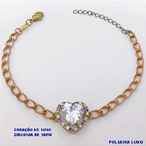 PULSEIRA NO BRUTO PRONTO PARA O BANHO(CX193 )PULSEIRA COM CONECTOR EM CORAÇÃO CRAVEJADO E PEDRA DE ZIRCONIA CORAÇÃO DE 10MM / PESO 6.6GR- BRU26857