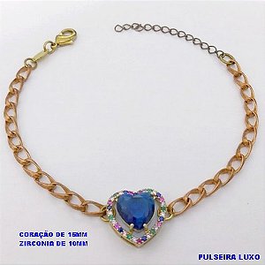 PULSEIRA NO BRUTO PRONTO PARA O BANHO(CX193 )PULSEIRA COM CONECTOR EM CORAÇÃO CRAVEJADO E PEDRA DE ZIRCONIA CORAÇÃO DE 10MM / PESO 6.6GR- BRU26858