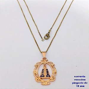 GARGANTILHA NO BRUTO PRONTO PARA O BANHO(CX193)GARGANTILHA COM CORRENTE VENEZIANA DE 45CM COM PINGENTE DE NOSSA SENHORA APARECIDA (PESO 3.5GR ) BRU26864