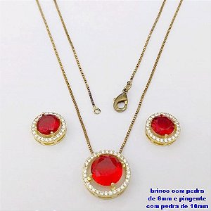 CONJUNTO NO BRUTO PRONTO PARA O BANHO-CONJUNTO COM CORRENTE VENEZIANA DE 45CM - PINGENTE DE10MM E BRINCO DE 6MM CRAVEJADO EM MICRO ZIRCONIAS - PESO 4.9GR- BRU26865