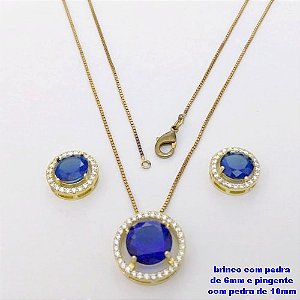 CONJUNTO NO BRUTO PRONTO PARA O BANHO-CONJUNTO COM CORRENTE VENEZIANA DE 45CM - PINGENTE DE10MM E BRINCO DE 6MM CRAVEJADO EM MICRO ZIRCONIAS - PESO 4.9GR- BRU26866