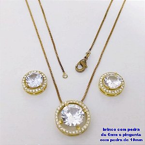 CONJUNTO NO BRUTO PRONTO PARA O BANHO-CONJUNTO COM CORRENTE VENEZIANA DE 45CM - PINGENTE DE10MM E BRINCO DE 6MM CRAVEJADO EM MICRO ZIRCONIAS - PESO 4.9GR- BRU26868