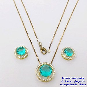 CONJUNTO NO BRUTO PRONTO PARA O BANHO-CONJUNTO COM CORRENTE VENEZIANA DE 45CM - PINGENTE DE10MM E BRINCO DE 6MM CRAVEJADO EM MICRO ZIRCONIAS - PESO 4.9GR- BRU26869