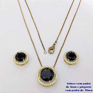 CONJUNTO NO BRUTO PRONTO PARA O BANHO-CONJUNTO COM CORRENTE VENEZIANA DE 45CM - PINGENTE DE10MM E BRINCO DE 6MM CRAVEJADO EM MICRO ZIRCONIAS - PESO 4.9GR- BRU26870