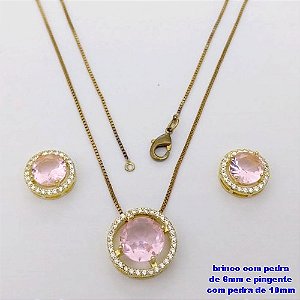 CONJUNTO NO BRUTO PRONTO PARA O BANHO-CONJUNTO COM CORRENTE VENEZIANA DE 45CM - PINGENTE DE10MM E BRINCO DE 6MM CRAVEJADO EM MICRO ZIRCONIAS - PESO 4.9GR- BRU26872