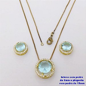 CONJUNTO NO BRUTO PRONTO PARA O BANHO-CONJUNTO COM CORRENTE VENEZIANA DE 45CM - PINGENTE DE10MM E BRINCO DE 6MM CRAVEJADO EM MICRO ZIRCONIAS - PESO 4.9GR- BRU26873